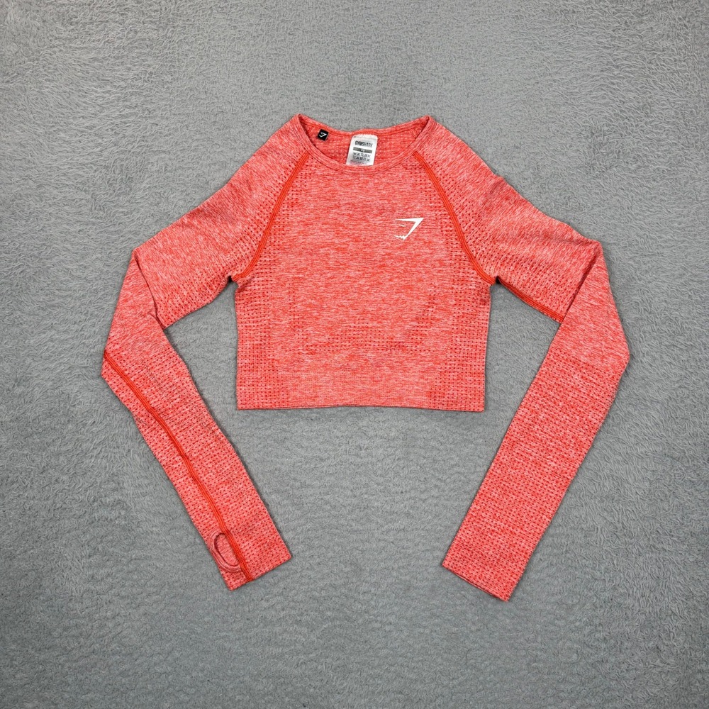 Gymshark Vital Seamless 2.0 Long Sleeve Crop Top Red Marl XS GLCT1847-HRM